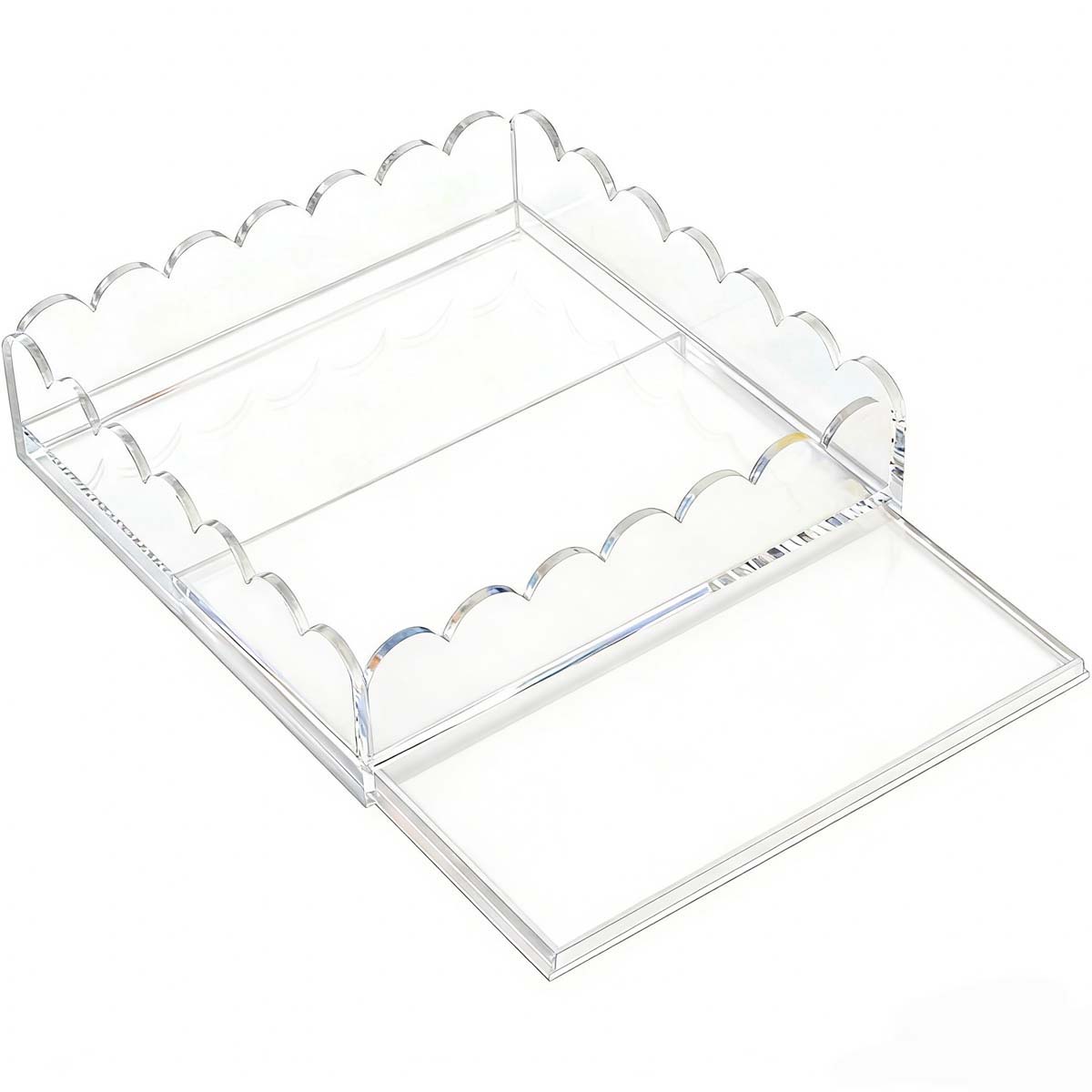 Scalloped Acrylic Display Tray with Slide-Out Drawer
