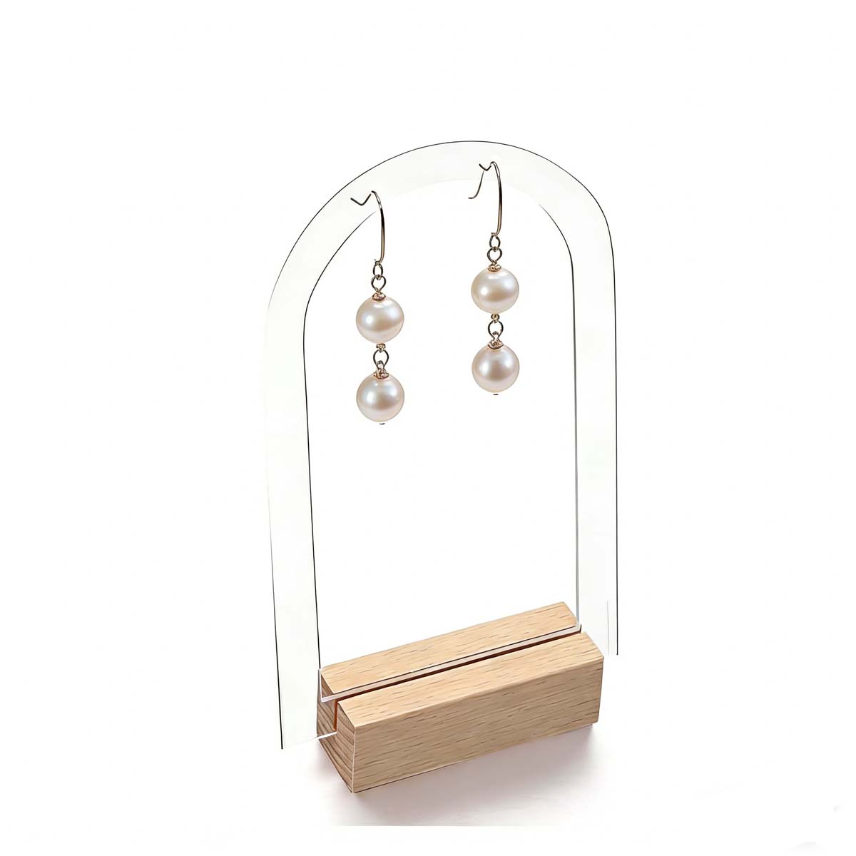 Arch Acrylic Earring Display Stand with Wooden Base