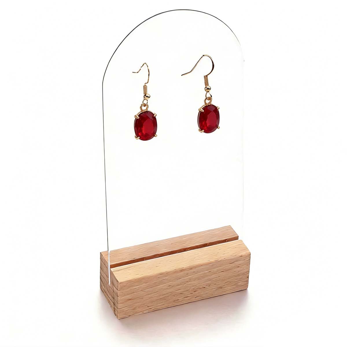 Arch Acrylic Earring Display Stand with Wooden Base