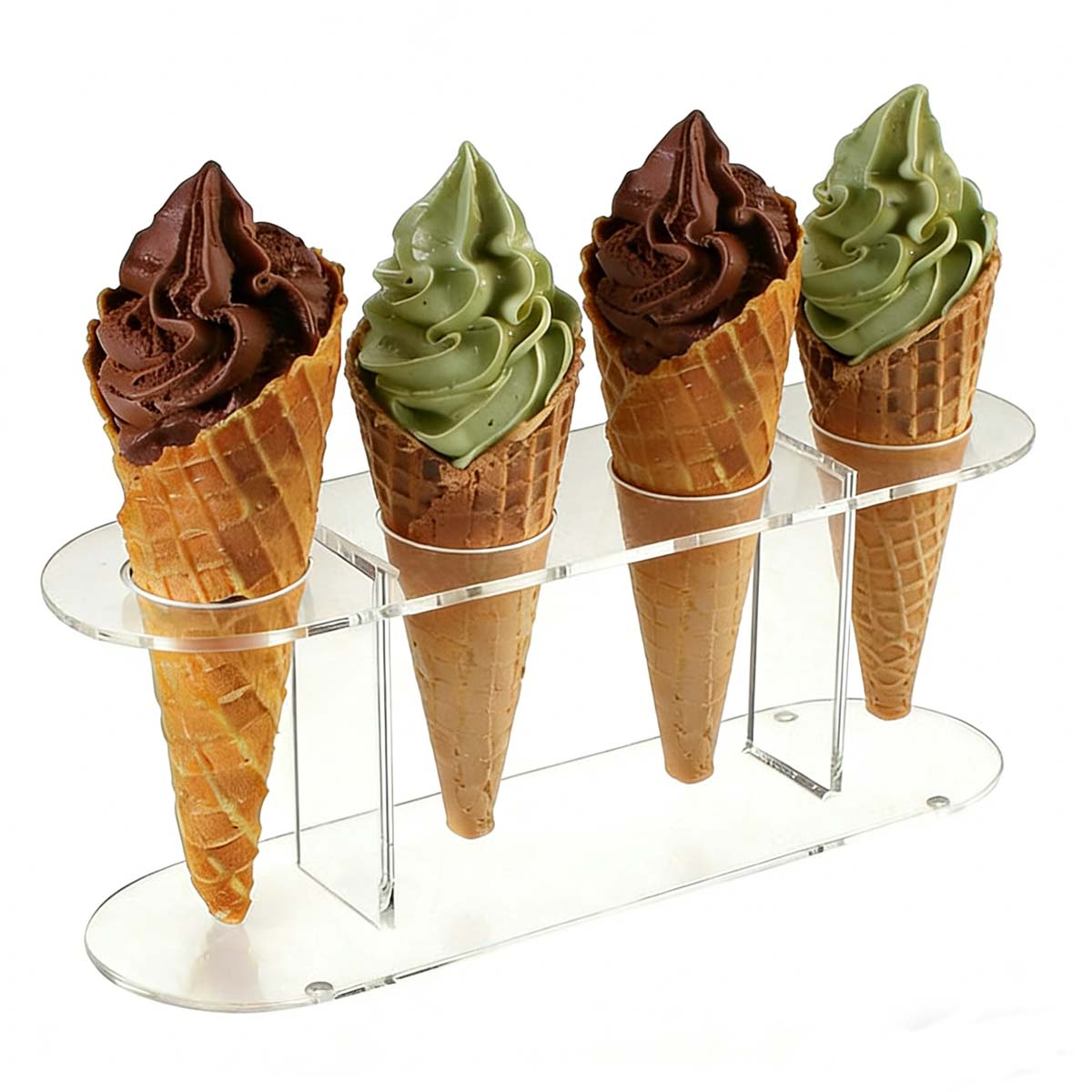 Minimalist 4-Hole Clear Acrylic Ice Cream Cone & Waffle Cones Stand